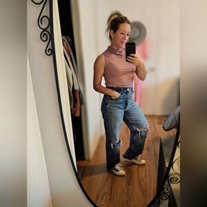 256-Zara Classic‎ Blue Distressed Women Jeans